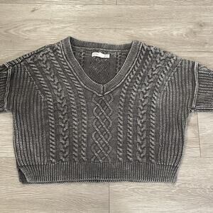 Aeropostale Cable Knit Sweater S Cropped Y2K Faded Gray Casual
